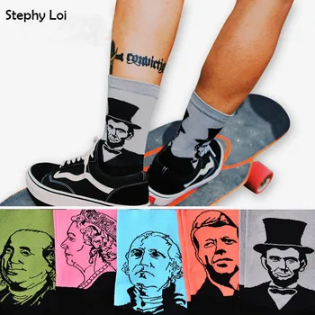

New Men Crew Cotton Art Printed Socks of Famous celebrity portrait Pattern Harajuku Design Sox Calcetine Novelty Funny Winter