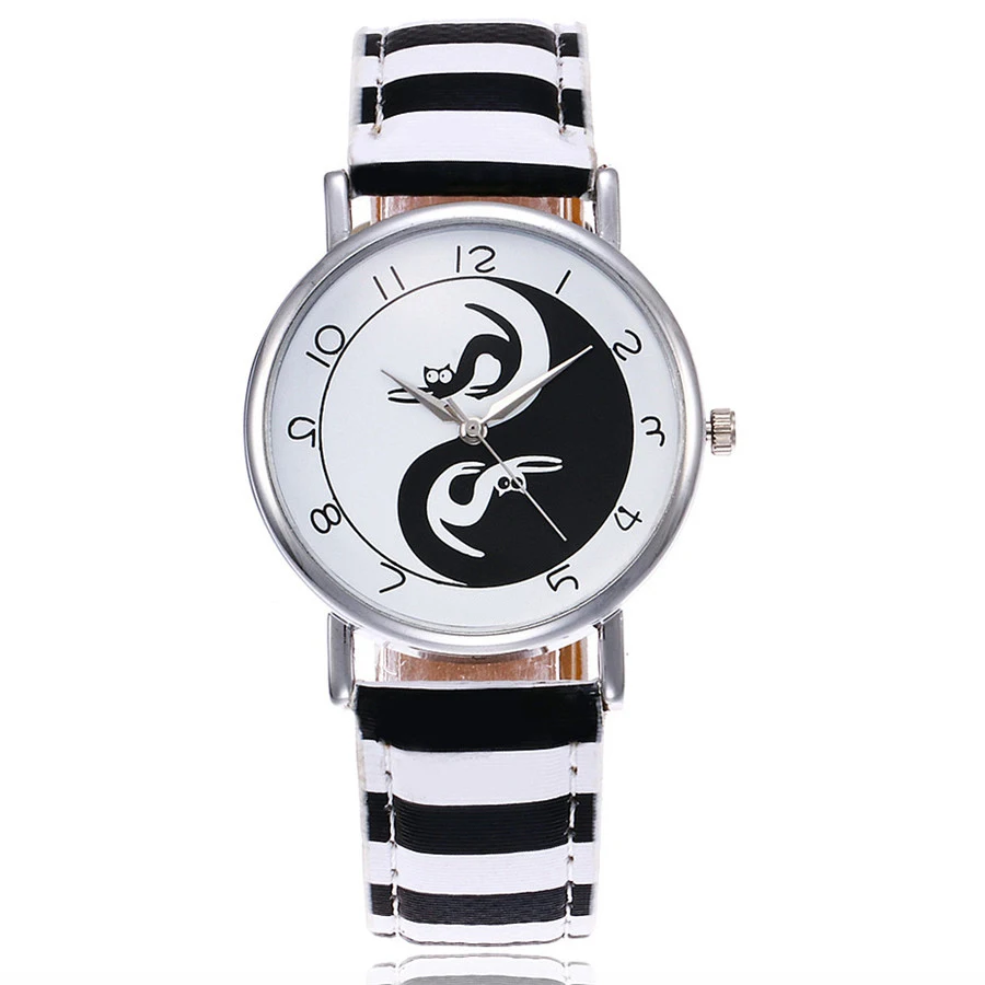

New Fashion Tai Chi Cat Watch Casual Leather Women Wristwatches Quartz Watch Relogio Feminino Gift Drop Shipping