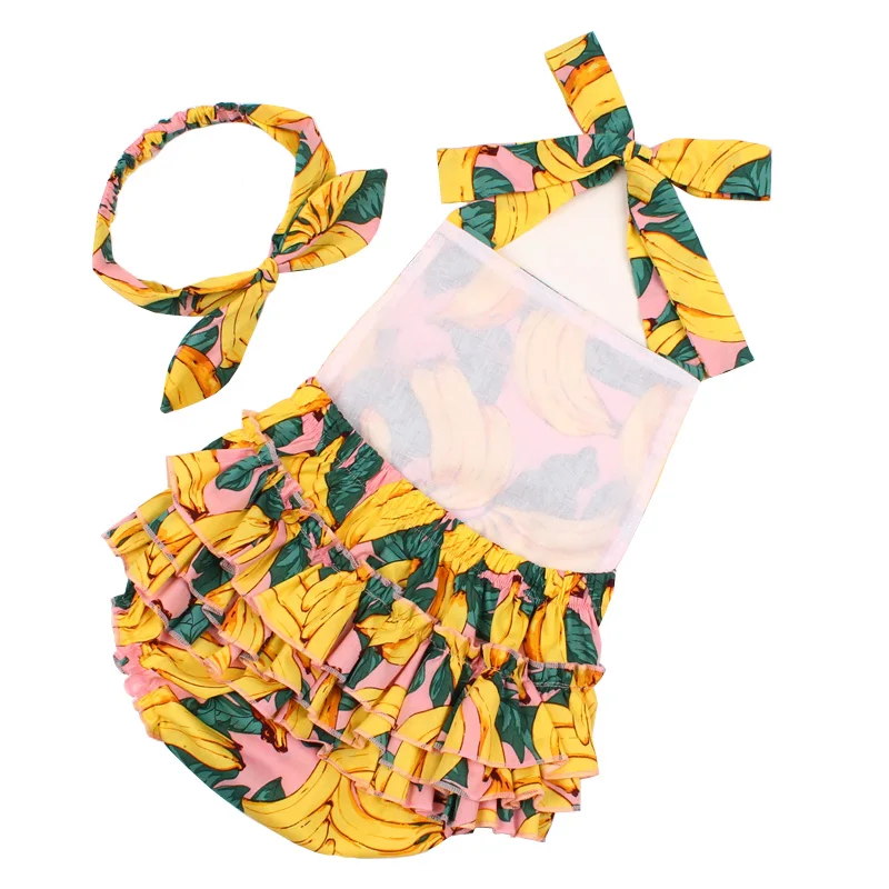 Sleeveless Infant Newborn Romper 2pcs Baby Girls Clothes Jumpsuit Banana Print New Summer Bandage Playsuit Sunsuit Outfits (5)