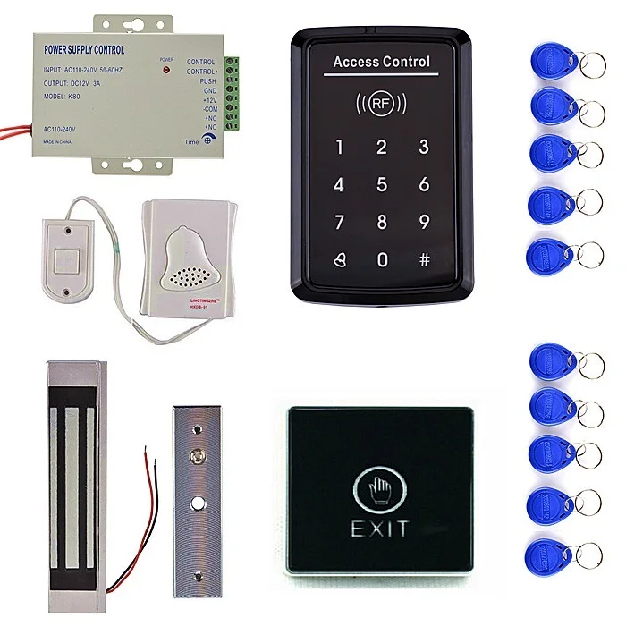 

Door Release Button +10 RFID Key Card+ 180kg Magnetic Door Lock + Touch Button Door Access Control Kit