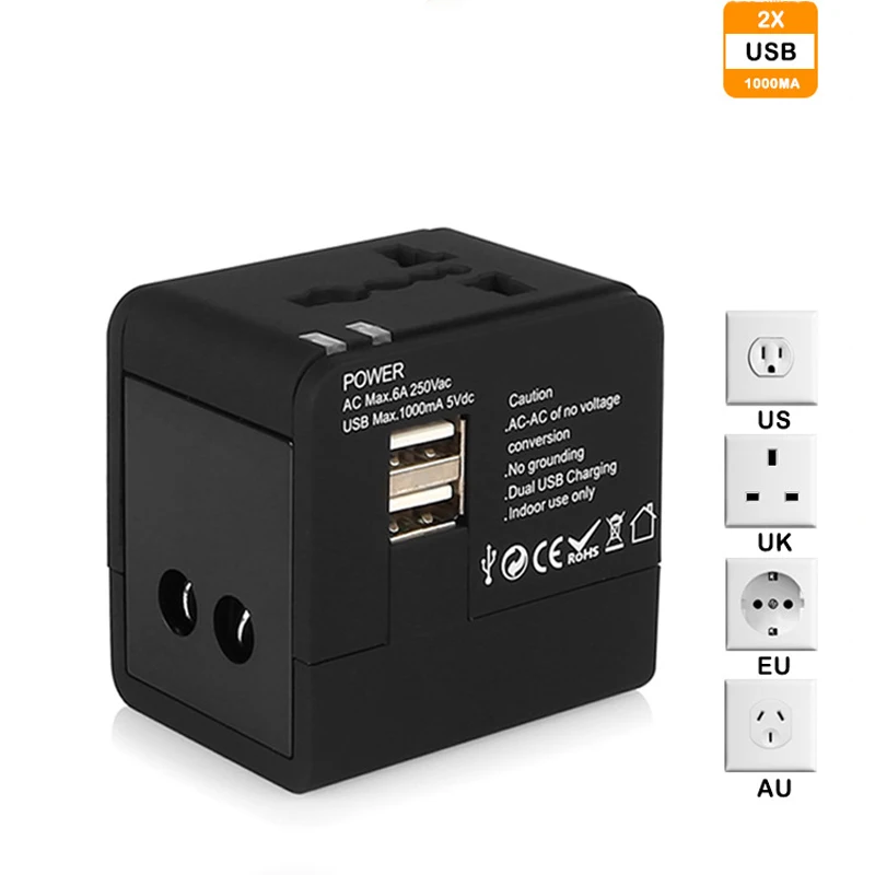 

Newly arrived High Quality Universal World Travel Adapter Converter With Dual USB Charger UK/US/EU Plug