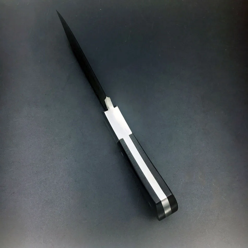 58HRC прямой кованый охотничий нож ручной работы из дамасской стали, фиксированный нож с черной ручкой и кожаной оболочкой