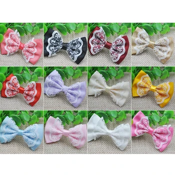 

10 pcs lace satin ribbon flower bows party crafts wedding appliques B48