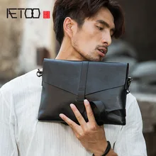AETOO Genuine Leather Men Bag Casual Business Man Shoulder Crossbody bags Cowhide Large Capacity Travel Messenger bags New