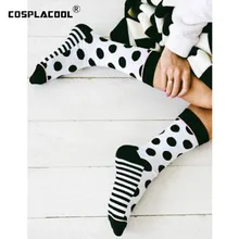 [COSPLACOOL] носки для скейтборда в стиле хип-хоп, носки в горошек/полоску, черные, белые забавные Женские носочки, хлопковые повседневные носки унисекс, простые носки