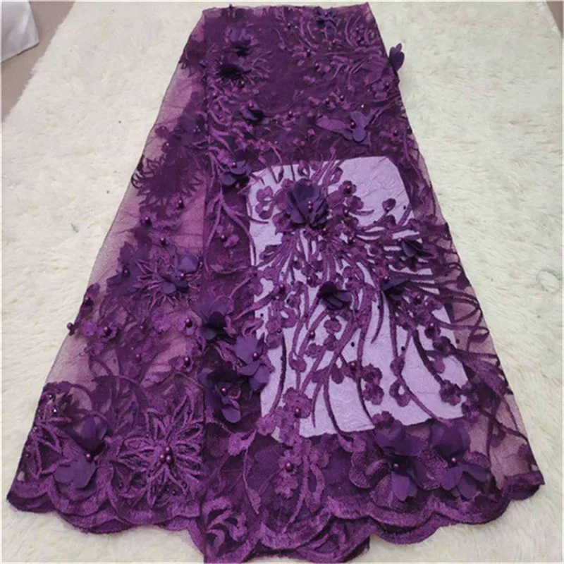 

Deep Purple Lace fabric In beads, Newest Nigeria Wedding Dress Lace, 3D flower Lace Materials Sky blue gold