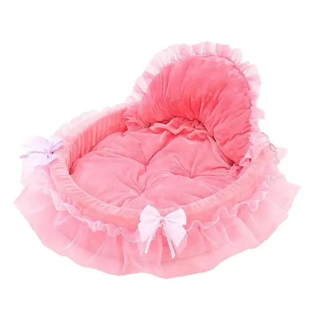 High Quality Circular Pet Beds Pink Lace Print Princess Puppy Soft House Nest Cat Dog Mat Sofa Cat Dog Bed Cat Sofa S/L