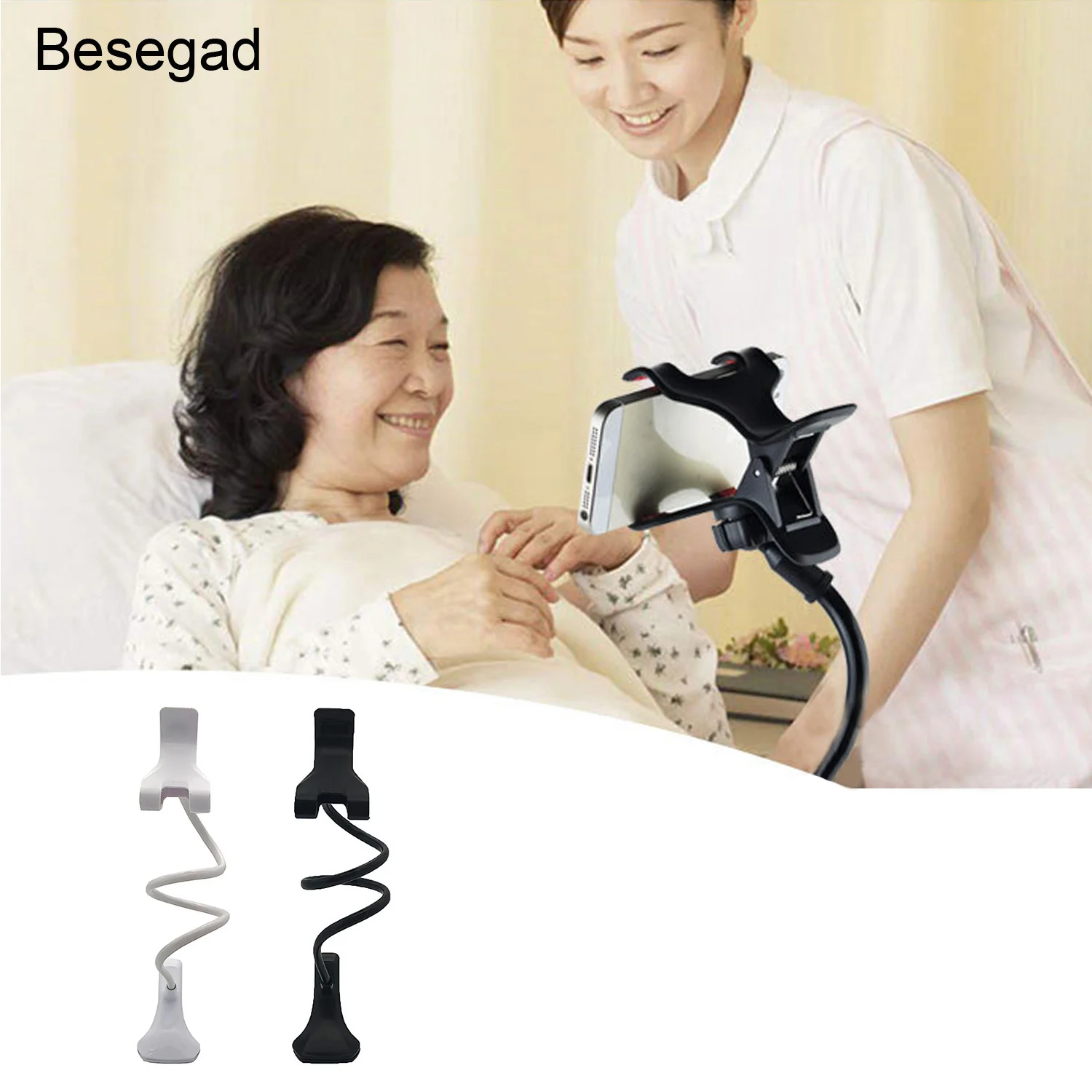 

Besegad Cell Phone Holder Flexible Gooseneck Lazy Phone Stand Mount Clip Clamp Bed Tablet Car Bracket For iPhone XS X Samsung