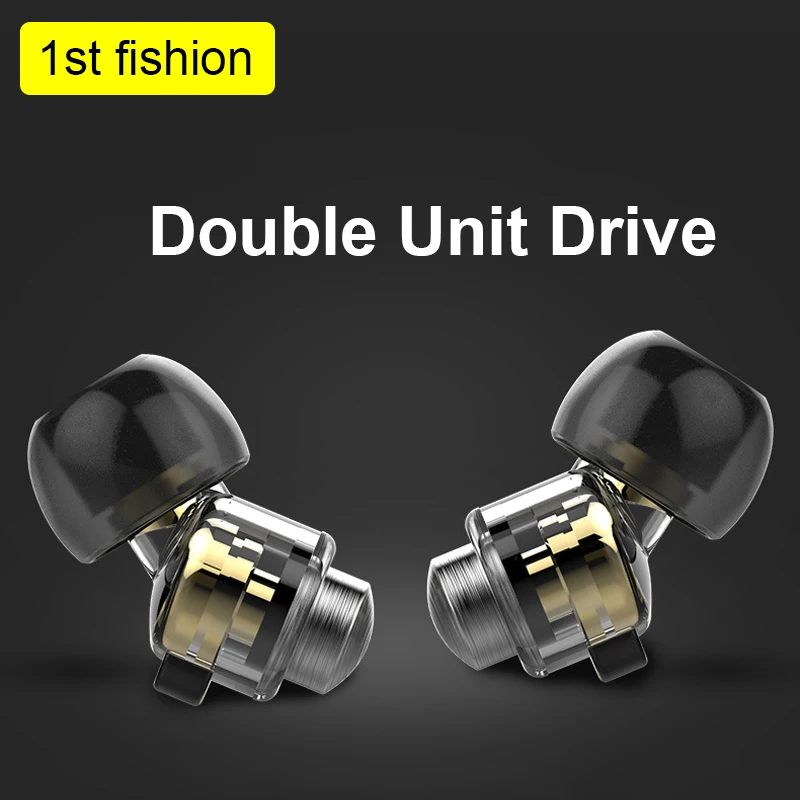 

NEW Double Unit Drive In Ear Metal Earphones HIFI Bass Subwoofer With Mic high quality Subwoofer headset for iphone Android