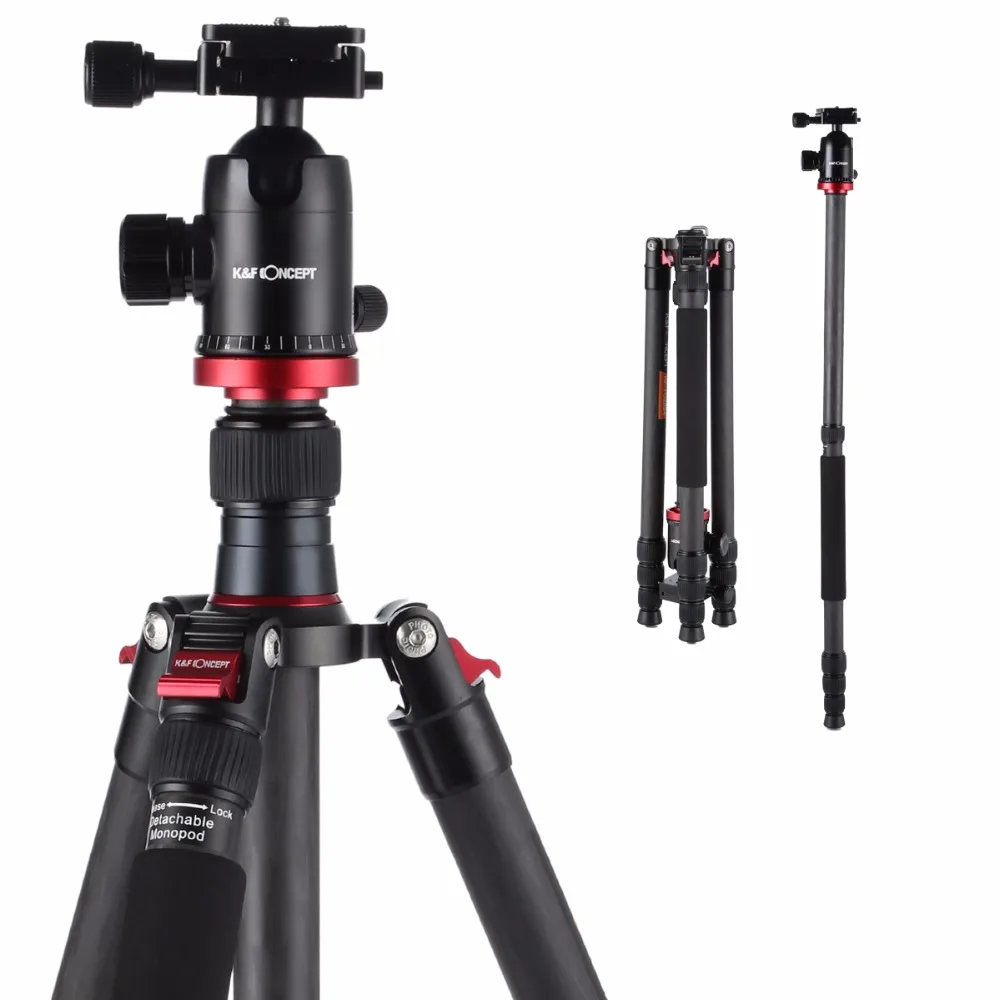 

K&F CONCEPT Professional Portable 8X Carbon Fiber 4-Sections Camera Tripod to Monopod+Ball Head+Locking Knob For DSLR SLR Camera