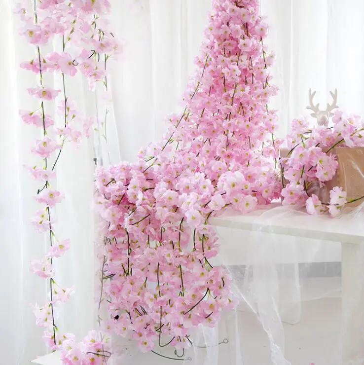

200cm Artificial Cherry Blossoms Flower Wedding Decoration DIY Rattan Garland Simulation flowers vine Party Home wreath