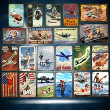 Cartel clásico de Metal de hojalata de avión americano ruso pin up chicas con avión de aire pared vintage arte pintura Poster Pub Bar decoración del hogar