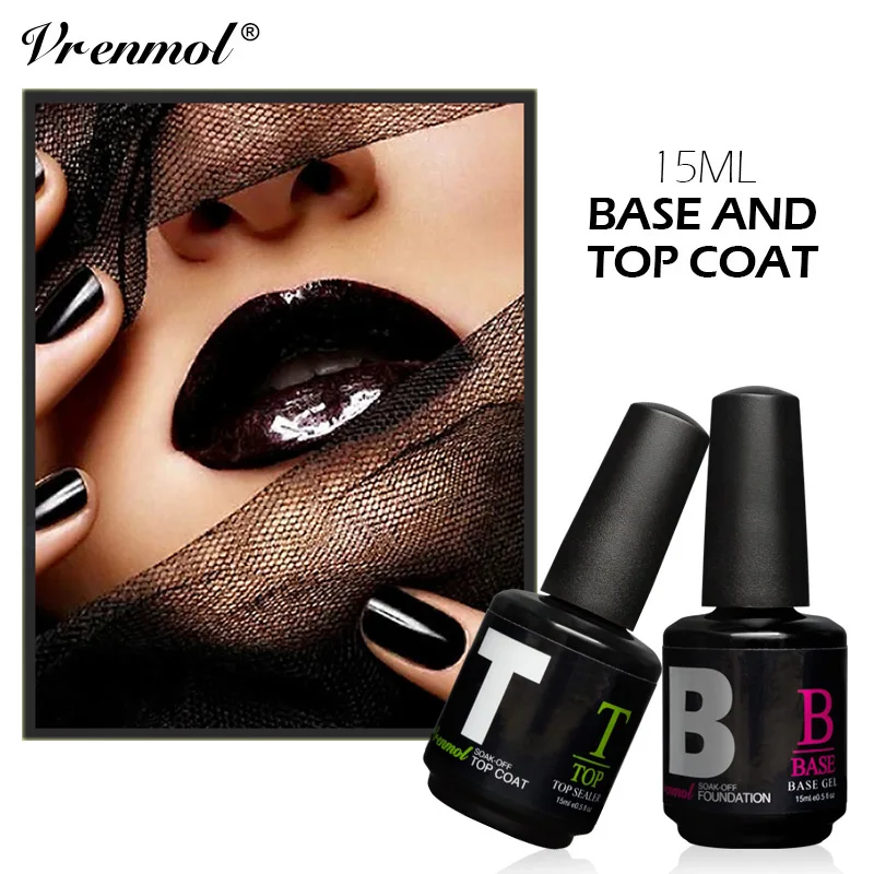 

Vrenmol 15ml Non-Cleansing Top Coat Top It Off Base Coat Foundation Soak Off UV Gel Varnish Glitter Hybrid Color UV Gel