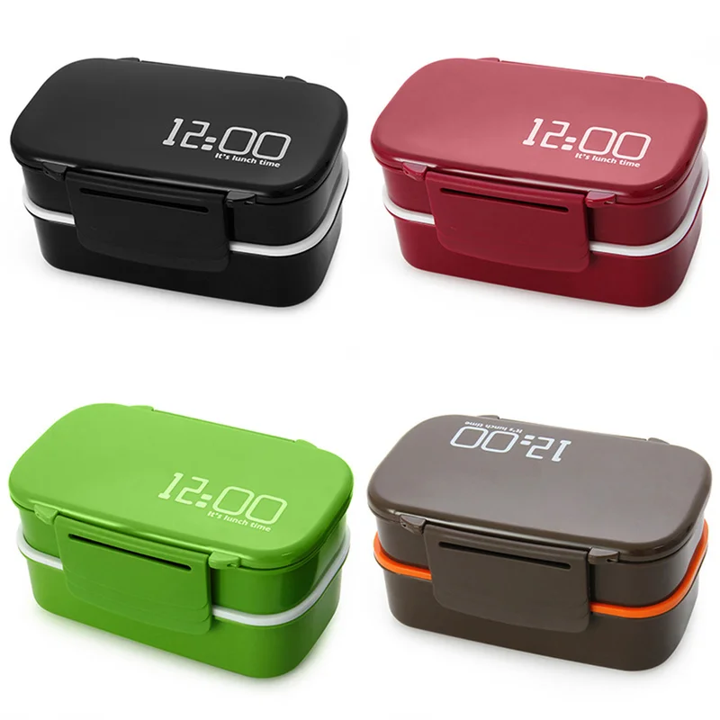 

1410ml 12:00 Microwave Oven Bento Box Large Capacity Double Layer Plastic Lunch Box Food Container Lunchbox BPA Free Kitchen