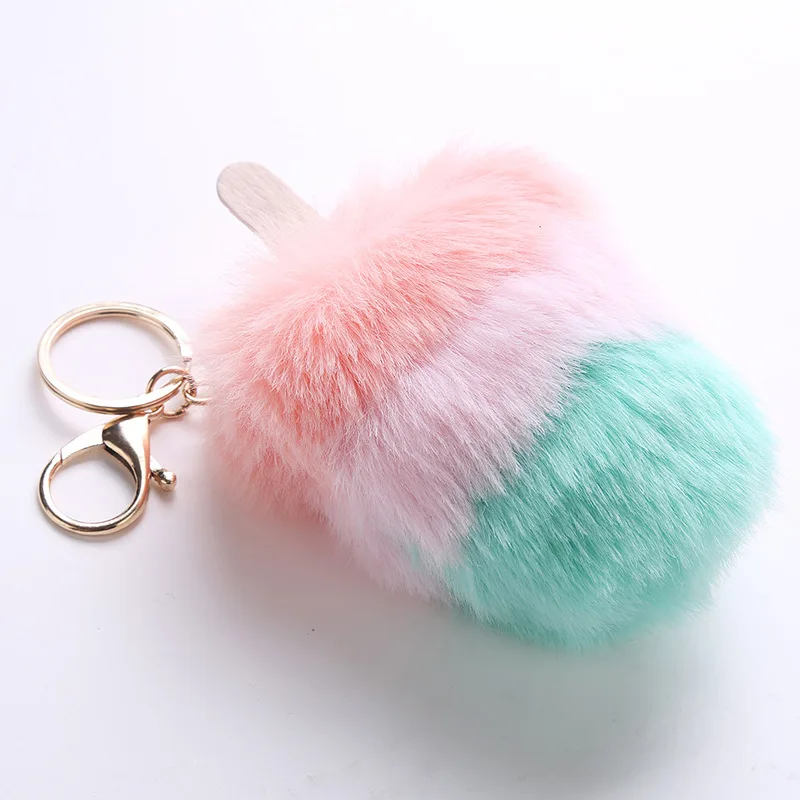 Брелок для ключей с помпоном из искусственного меха чехол держатель мороженое