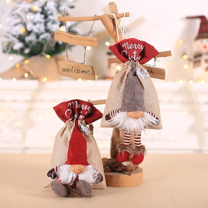 

Christmas Drawstring Gift Bags Cookie Candy Gift Packaging Bags Tree Hanging Ornaments Party Decoration Favors
