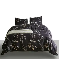 Современный стиль черный комплект постельного белья растительный принт пододеяльник набор для King queen кровать полиэстер мягкое постельное