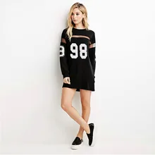 2017 Women’s hip hop letter print baseball t-shirt dress patchwork dress Hiphop Cotton long Sleeve Tees T Shirt top mini dress