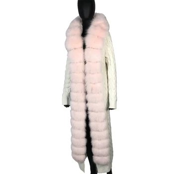 Online Gestrickte Kaschmir Strickjacke Mit Kapuze Mit Echt Fox Pelz Borte Voll Ärmeln Lose Mode Lange Frauen Neue Herbst Winter Mantel