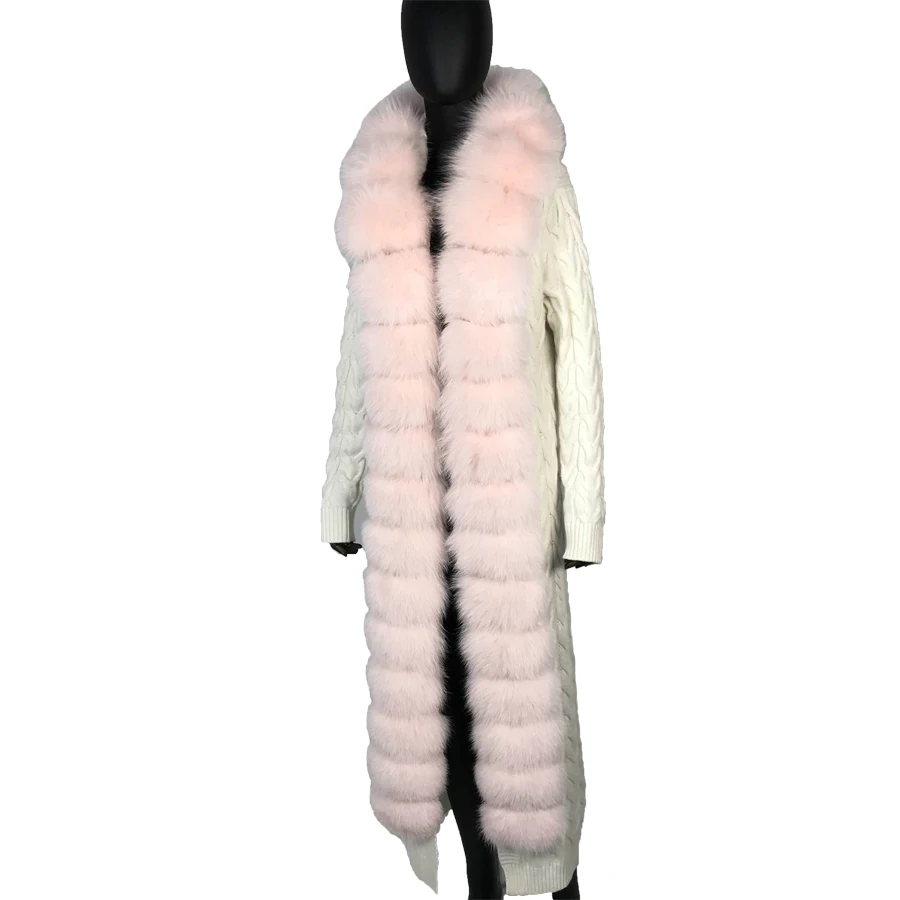 

Knitted Cashmere Cardigan hooded with real fox fur collar full sleeves loose Fashion long women new fall winter large natural f
