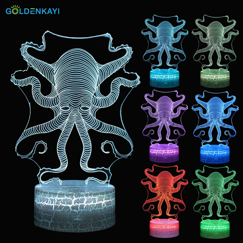 

3D LED Night Lights Atmosphere Octopus Table Lamp Touch Switch Seven Colors Acrylic For Children Bedroom Decorative Lamp