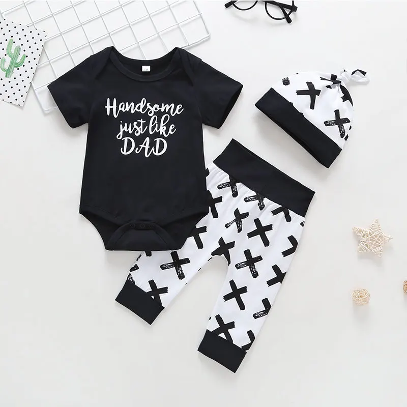 

BibiCola baby boys summer clothing sets newborn baby cotton casual romper+pants+hat 3pcs tracksuits toddler clothes