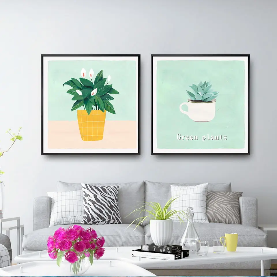 Home Decoration Painting Print Canvas Wall Art Picture Square Poster Oil Unframed Drawings Cartoon Potted plant | Дом и сад