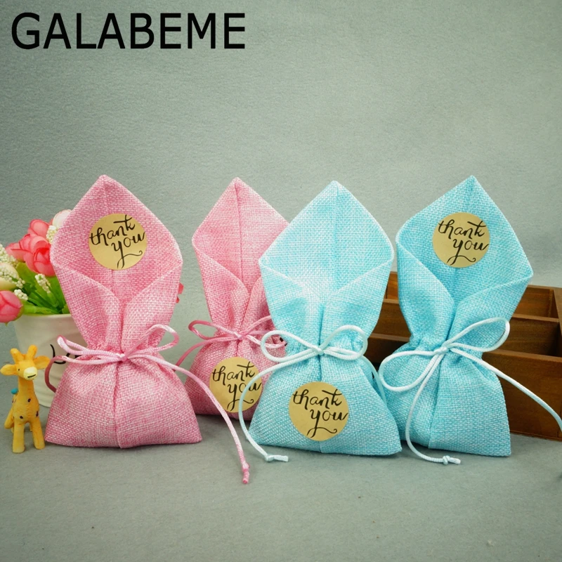 Galabeme 50 шт. Гессе холщевый мешок с Спасибо Стикеры подарочные пакеты конфет