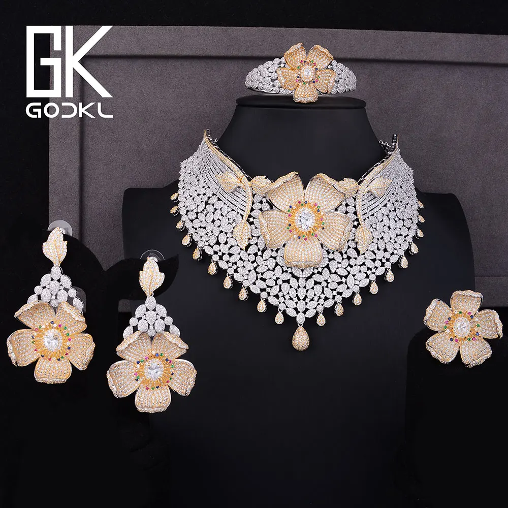 GODKI Luxury Cubic Zircon Nigerian Jewelry sets For Women wedding Indian Necklace Earrings sets Bangle Ring parure bijoux femme