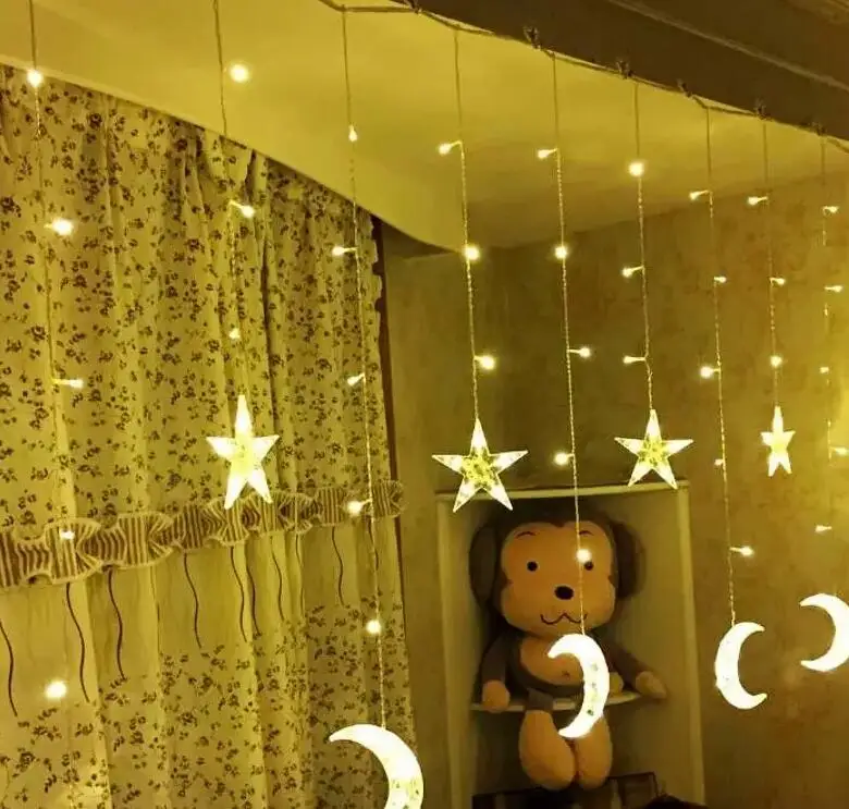 

DZ T LED Moon Curtain Light Icicle Light LED Pentagram Christmas Day Lantern Decoration Lights