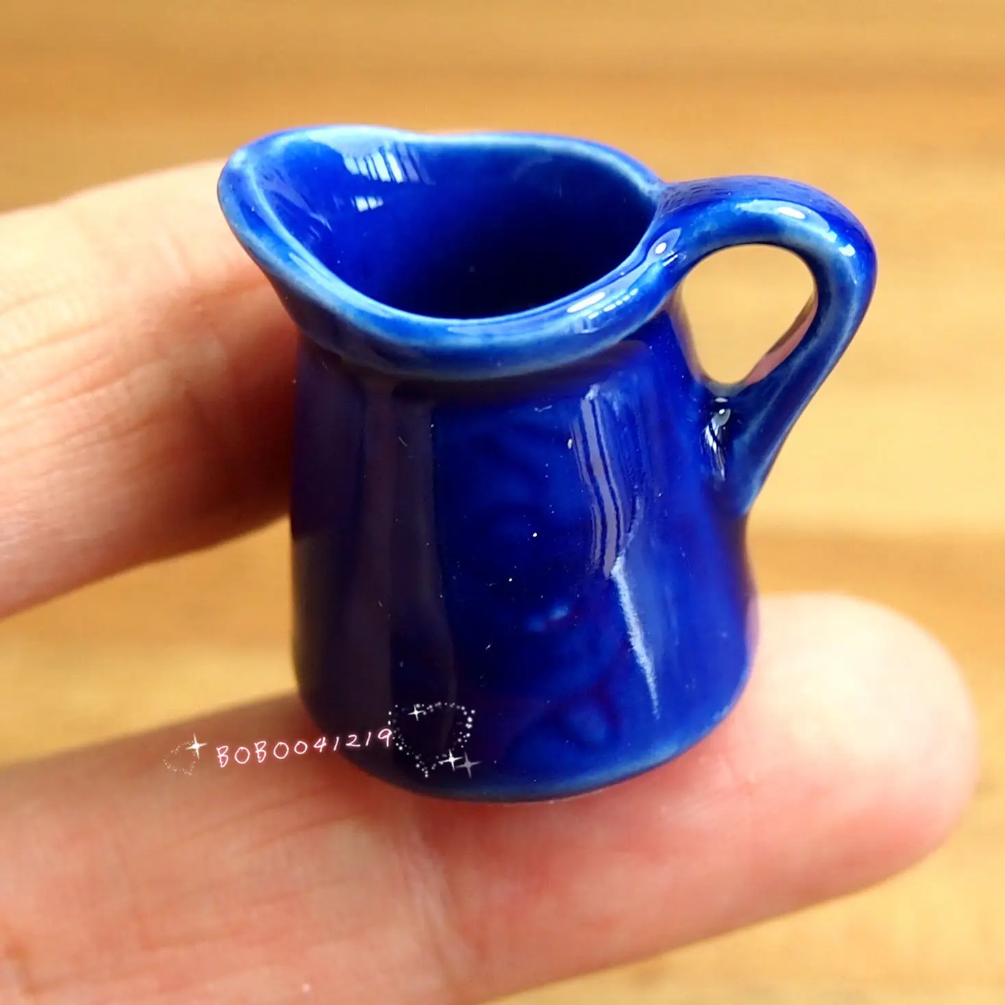 Dollhouse Miniature Toy Kitchen Porcelain Blue Pot Jug Jar Height 2.3cm