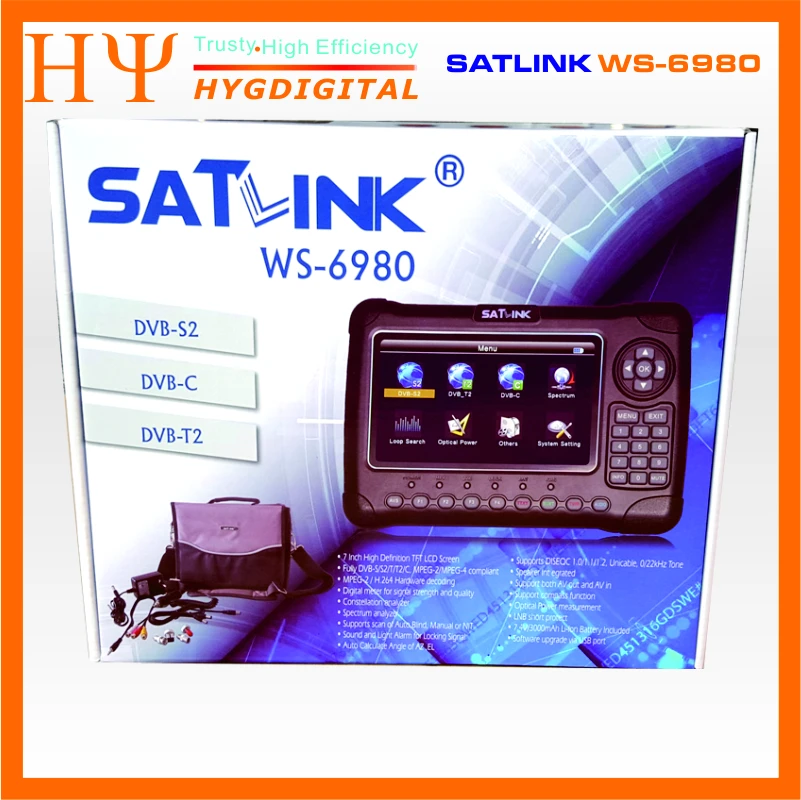 1 шт. SATLINK WS-6980 DVB-S2+ DVB-C+ DVB-T2 комбинированный оптический измеритель мощности анализатор спектра спутниковый искатель