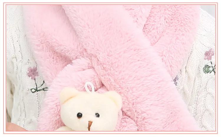  Rabbit Hair Scarf Cute Bear Doll Cross Scarf New Fashion 2018 Autumn And Winter Outdoor Wild Warm Solid Color Scarf GCG66 (16)