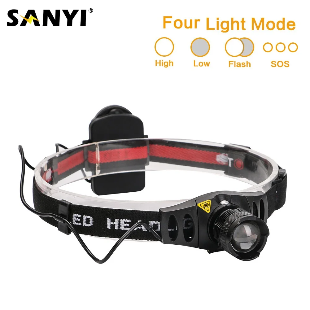 

Sanyi 4 Modes LED Mini Headlamp Zoomable Focus Headlight Portable Head Light Camping Lamp Outdoor Fishing Lantern Use 3xAAA