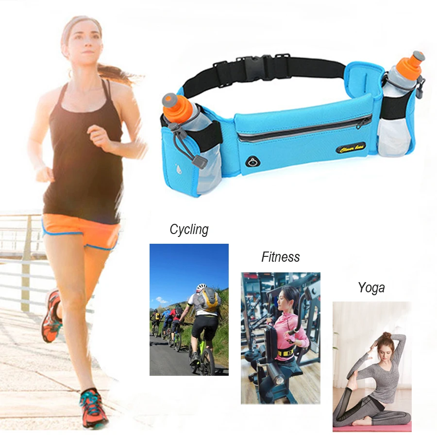NEWBOLER 2019 New Running Belt With 2 Water Bottle Reflective Belt Men Women Waist Pack Outdoor Sport Multifunction Running Bags