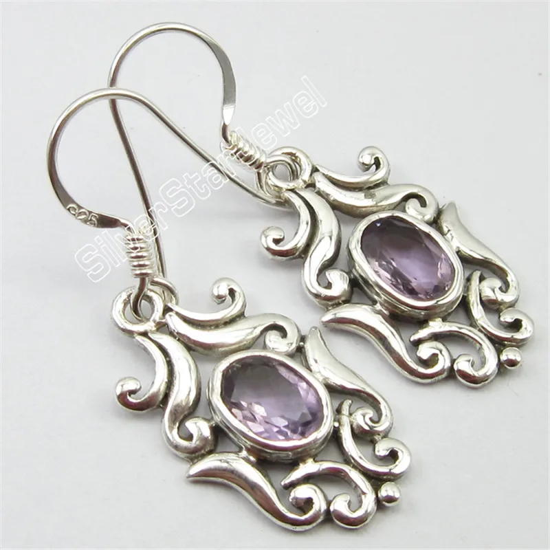 Однотонные серебряные овальные пурпурные аметисты новые серьги 3,5 см 3,5 грамм вариации