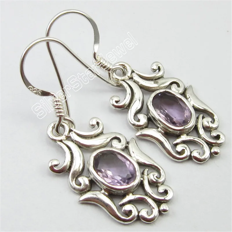 

SOLID Silver OVAL CUT PURPLE AMETHYSTS BRAND NEW Earrings 3.5 CM 3.5 Grams Variation