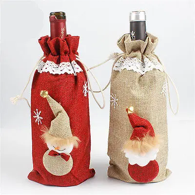 

Christmas Red Wine Bottle Sets Cover Gift Bags Elf Champagne Xmas Home Decoration Gift Holders