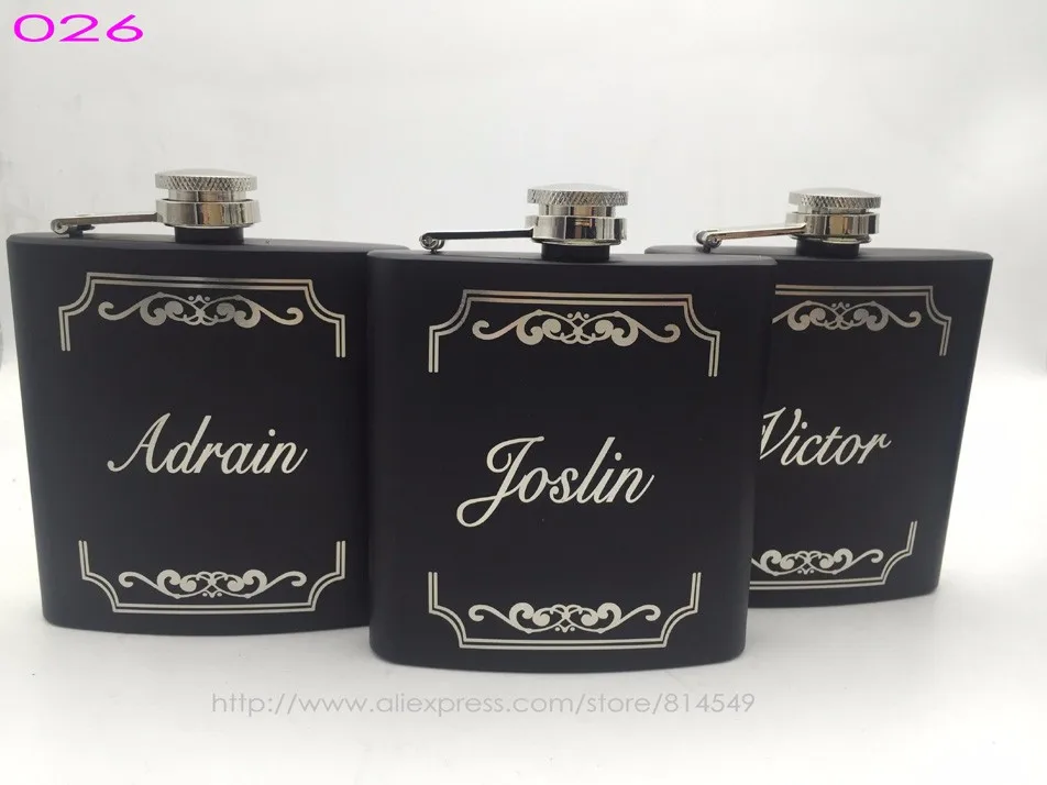 Free Personalized Engraved 6 oz Stainless Steel Black Hip Flask ,Groomsman or Best man gift , Birthday gift ,PASSED FDA TEST