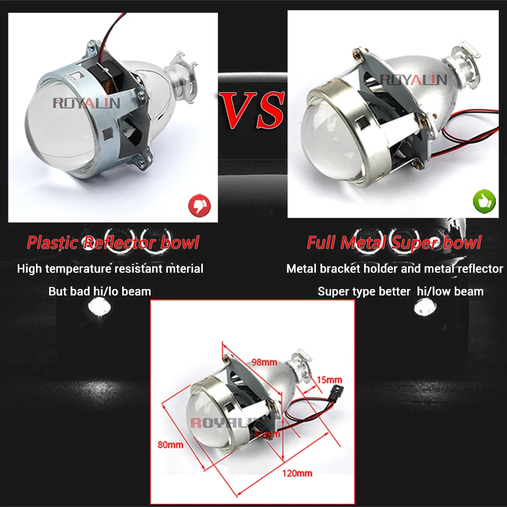 ROYALIN LED Bi Xenon H1 Projector Headlight 3.0 Full Metal Lens White Angel Devil Eyes Universal Car DRL H4 H7 Auto Lamp DIY ROYALIN LED Bi Xenon H1 Projector Headlight 3.0 Full Metal Lens White Angel Devil Eyes Universal Car DRL H4 H7 Auto Lamp DIY