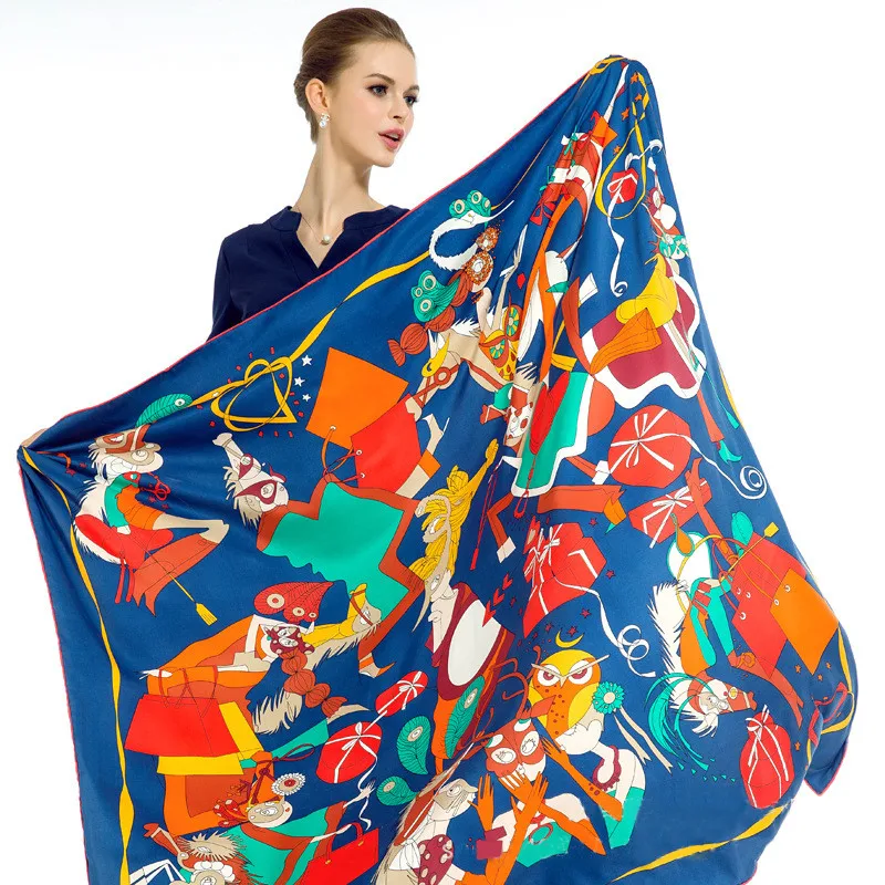 Twill Silk Women Scarf European Fashion Bags Ribbons Print Square Scarves 130*130 cm Brand High Quality Gift Luxury Shawl | Аксессуары