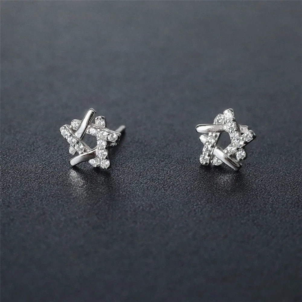 star cz earrings 100% 925 Sterling silver Jewelry fashion Hypoallergenic Stud earrings for women gift
