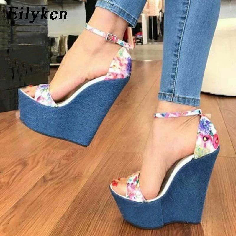 denim sandals heels