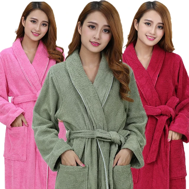 Cotton bathrobe women nightgown men towel fleece sleepwear blanket