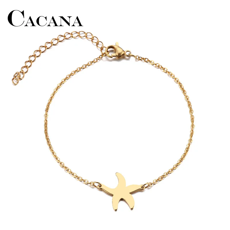 CACANA Stainless Steel Bracelet For Women Man Small Starfhish Gold And Silver Color Pulseira Feminina Lover's Engagement Jewelry