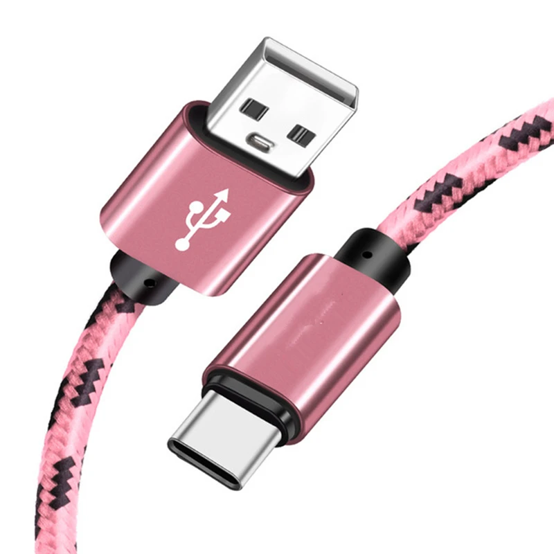 20 см 2 m 3M USB кабель для передачи данных типа C USB Зарядное устройство кабель для Xiaomi mi 9 A2 A1 mi x 2 S, huawei p20 lite рro нейлоновый быстрой зарядки происхождения длинный провод - Цвет: Розовый