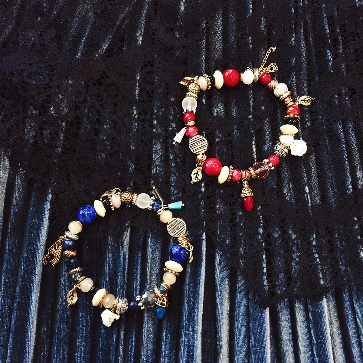 Bohemian Vintage Natural Stone Charm Gold Bracelets & Bangles for Women Beads Handmade Charm Bracelet Boho Femme Jewelry B45
