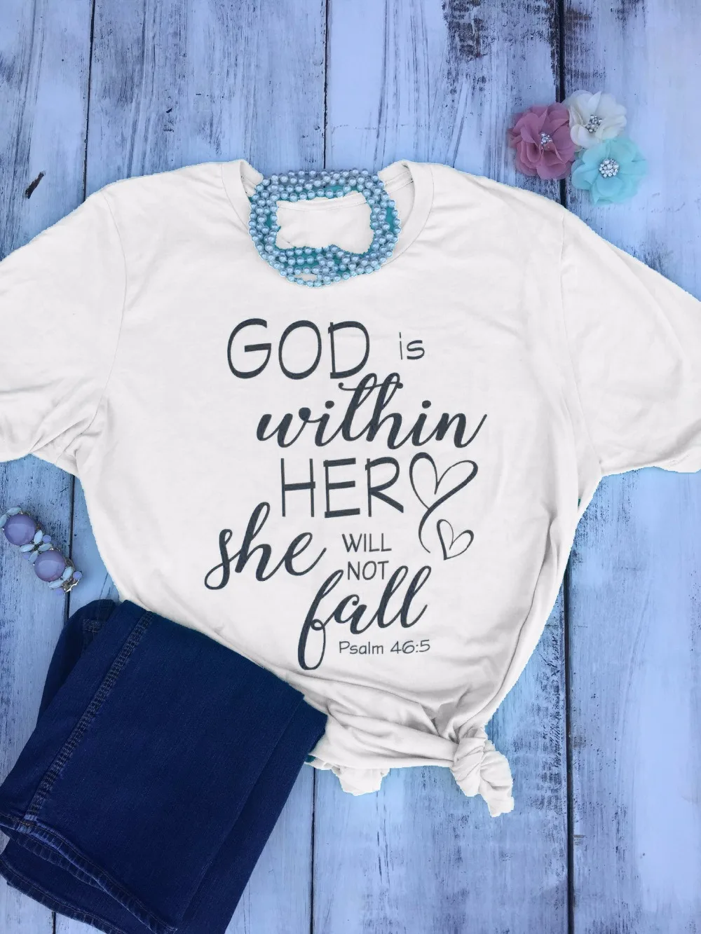 God is within her short sleeved tshirt