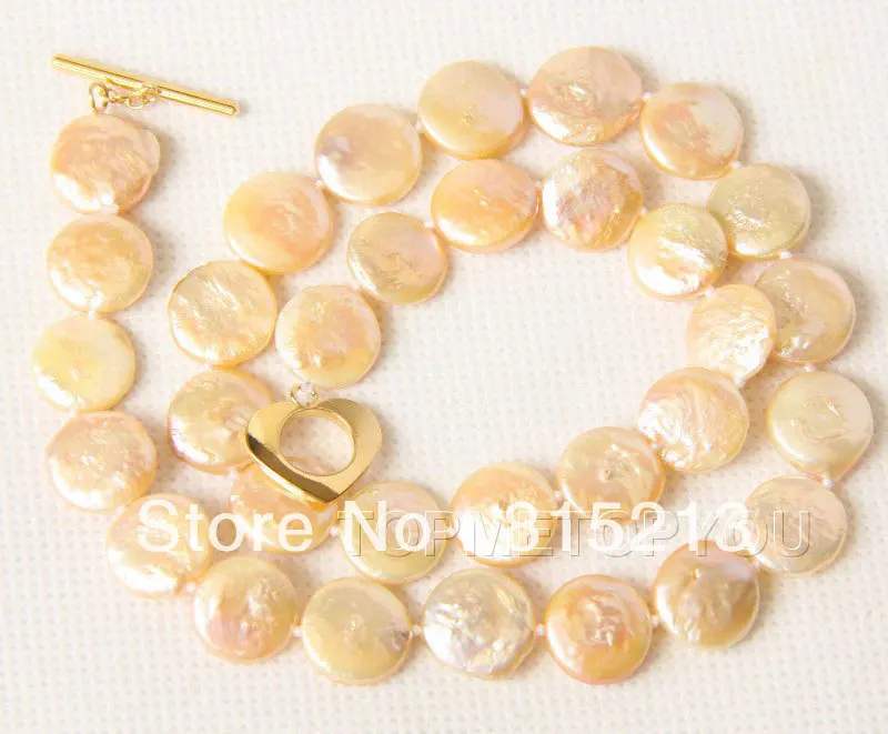 

ddh00852 Charming!! 12mm Natural round pink coin pearls necklace