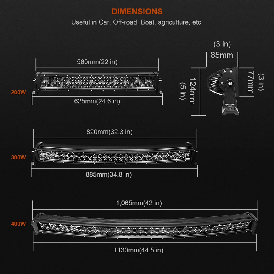 RACBOX 5D 22 32 42 дюймов изогнутый СВЕТОДИОДНЫЙ светильник 200 Вт 300 Вт 400 Вт комбинированный луч черный объектив СВЕТОДИОДНЫЙ рабочий светильник DRL для внедорожника ATV SUV 12 В 24 В